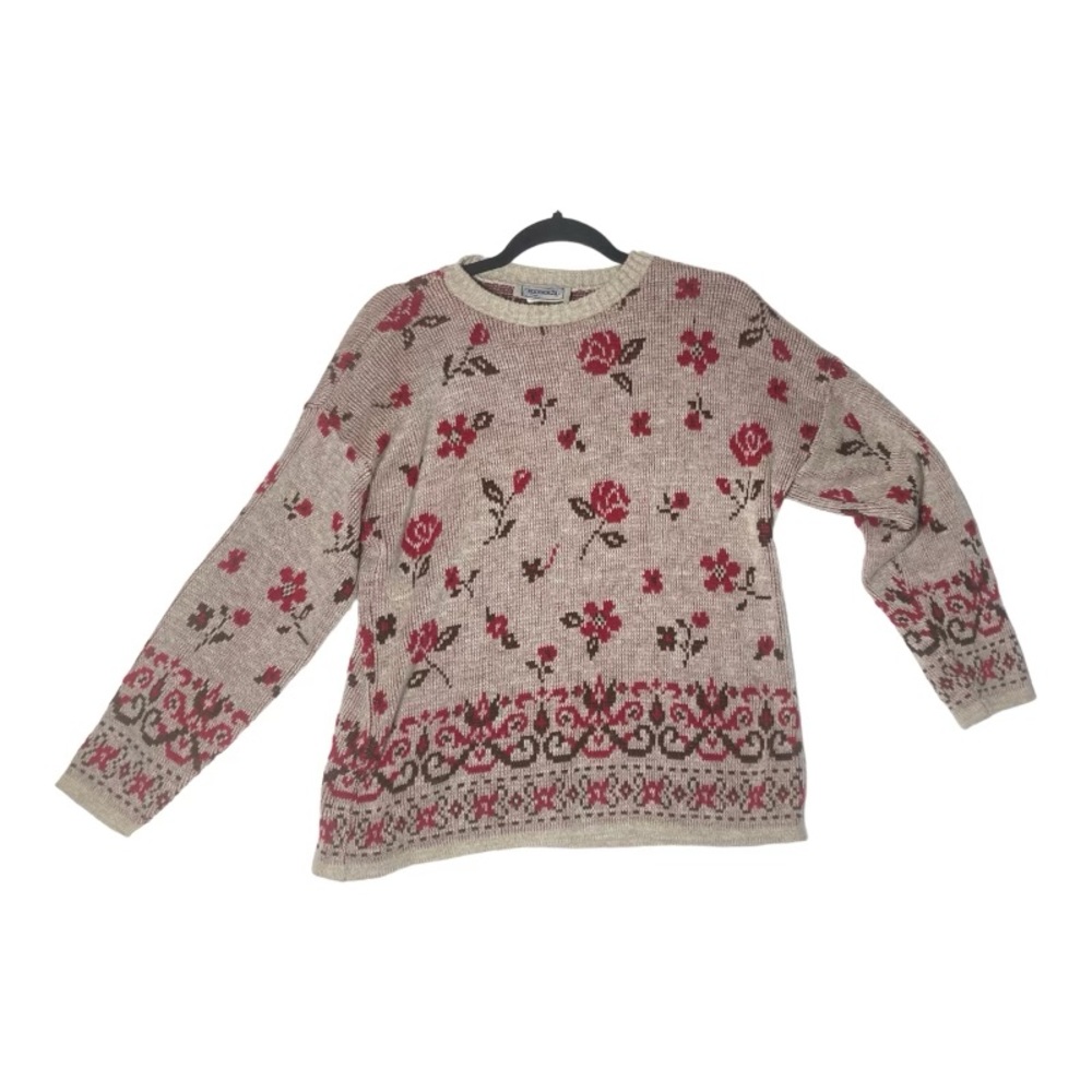 Vintage Sassoon Women’s Sweater Large Roses Floral Made In USA 80s